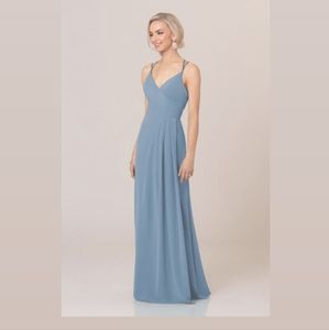 Sorella Vita Bluestone Chiffon Satin Sheath Bridesmaids Wedding Long Gown Dress